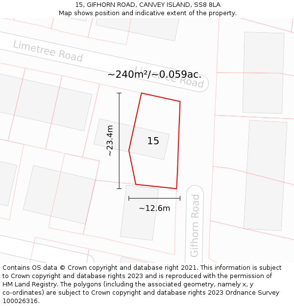 15, GIFHORN ROAD, CANVEY ISLAND, SS8 8LA: Plot and title map