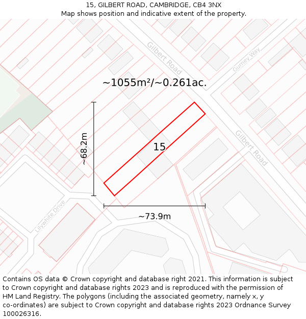 15, GILBERT ROAD, CAMBRIDGE, CB4 3NX: Plot and title map