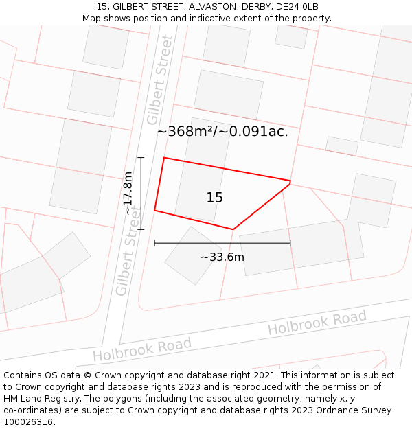 15, GILBERT STREET, ALVASTON, DERBY, DE24 0LB: Plot and title map