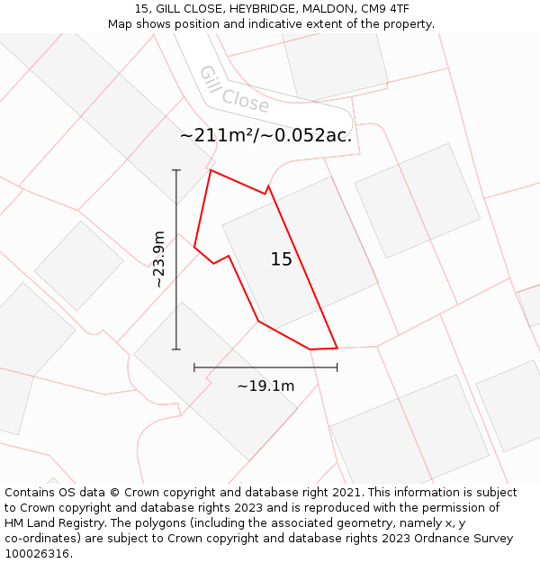15, GILL CLOSE, HEYBRIDGE, MALDON, CM9 4TF: Plot and title map