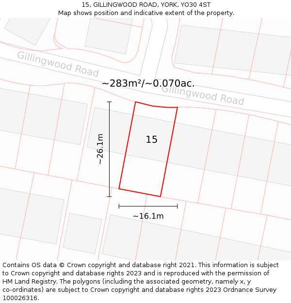 15, GILLINGWOOD ROAD, YORK, YO30 4ST: Plot and title map