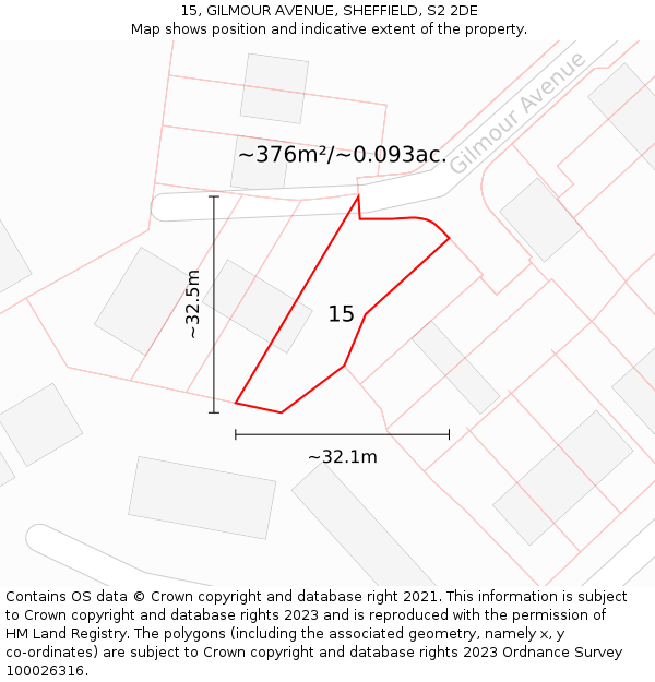 15, GILMOUR AVENUE, SHEFFIELD, S2 2DE: Plot and title map