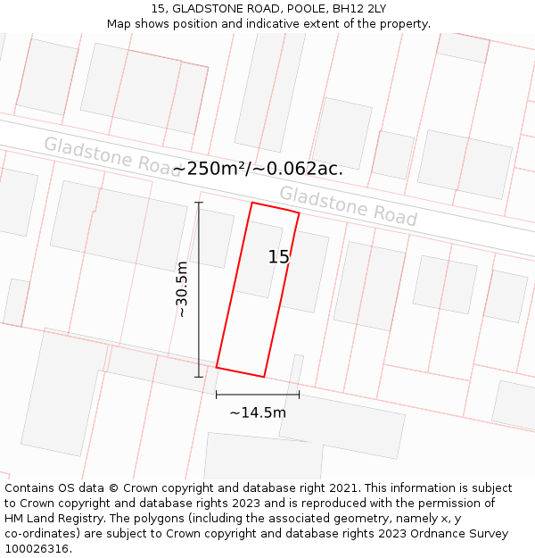 15, GLADSTONE ROAD, POOLE, BH12 2LY: Plot and title map