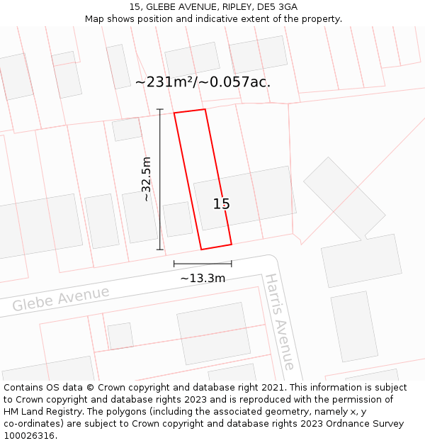 15, GLEBE AVENUE, RIPLEY, DE5 3GA: Plot and title map