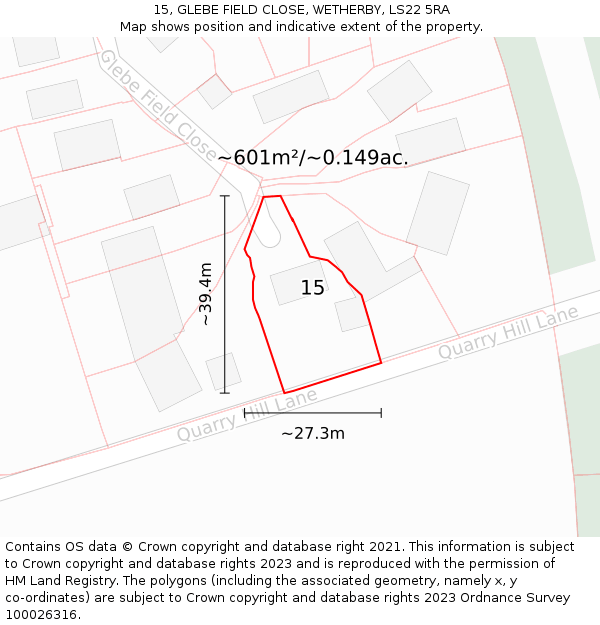 15, GLEBE FIELD CLOSE, WETHERBY, LS22 5RA: Plot and title map