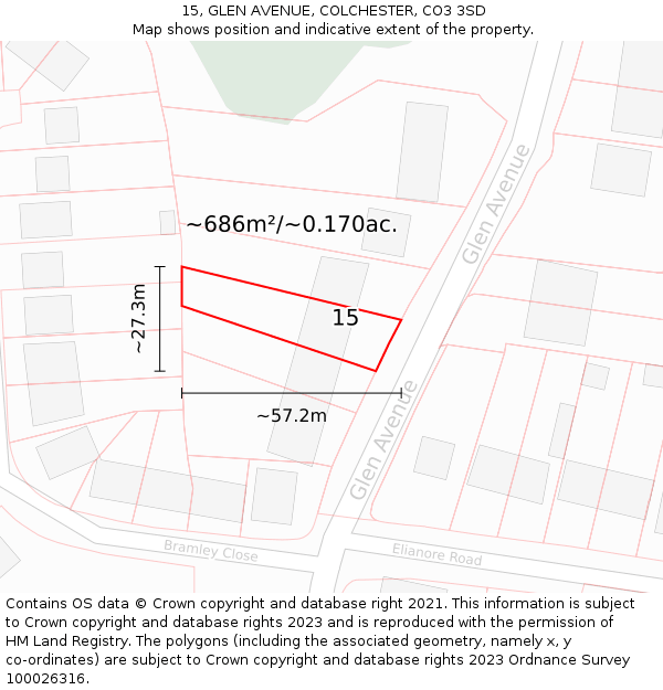 15, GLEN AVENUE, COLCHESTER, CO3 3SD: Plot and title map