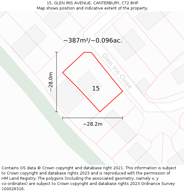 15, GLEN IRIS AVENUE, CANTERBURY, CT2 8HP: Plot and title map