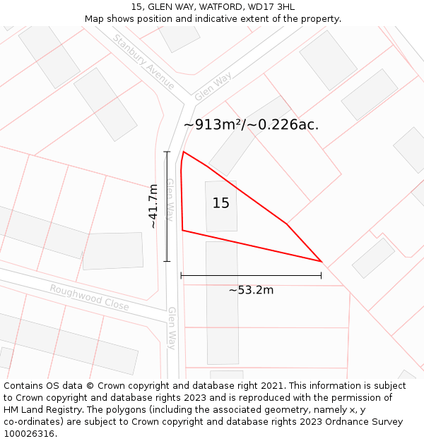 15, GLEN WAY, WATFORD, WD17 3HL: Plot and title map