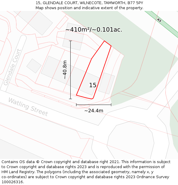 15, GLENDALE COURT, WILNECOTE, TAMWORTH, B77 5PY: Plot and title map