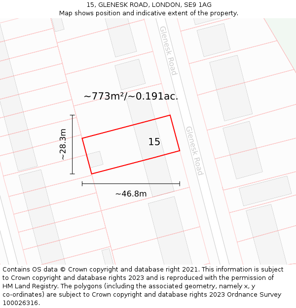 15, GLENESK ROAD, LONDON, SE9 1AG: Plot and title map
