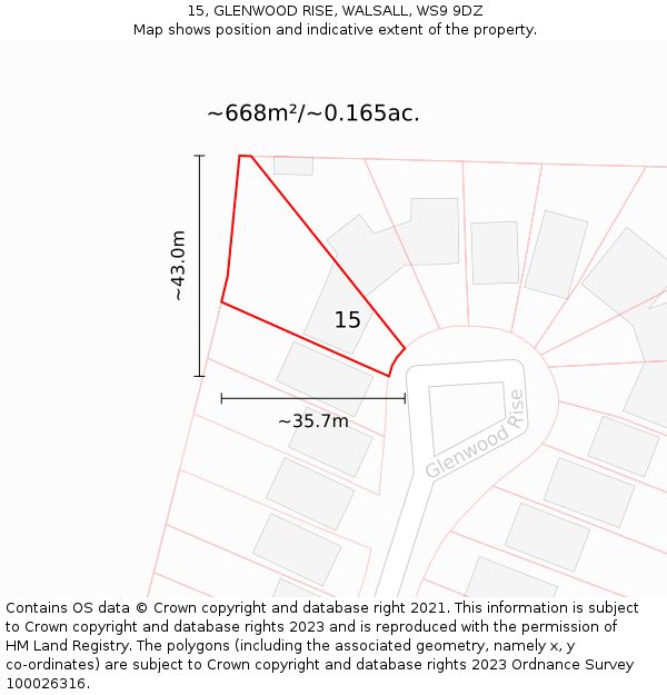 15, GLENWOOD RISE, WALSALL, WS9 9DZ: Plot and title map