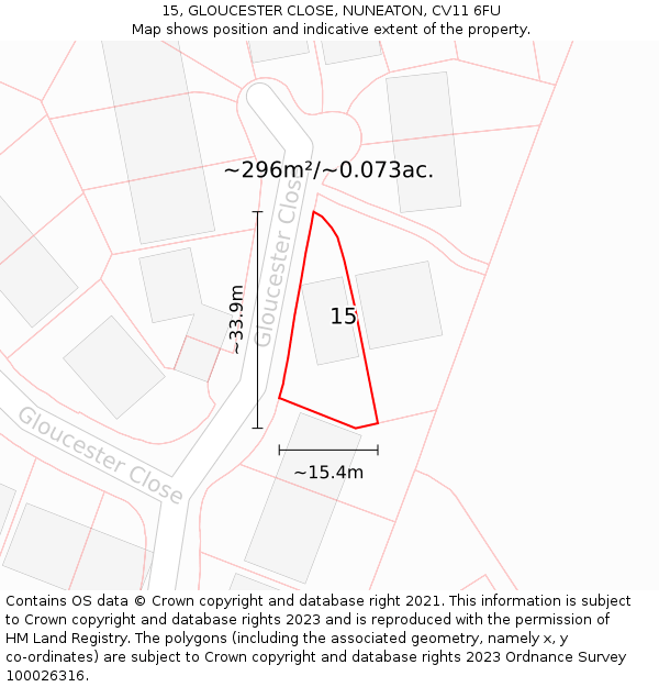 15, GLOUCESTER CLOSE, NUNEATON, CV11 6FU: Plot and title map