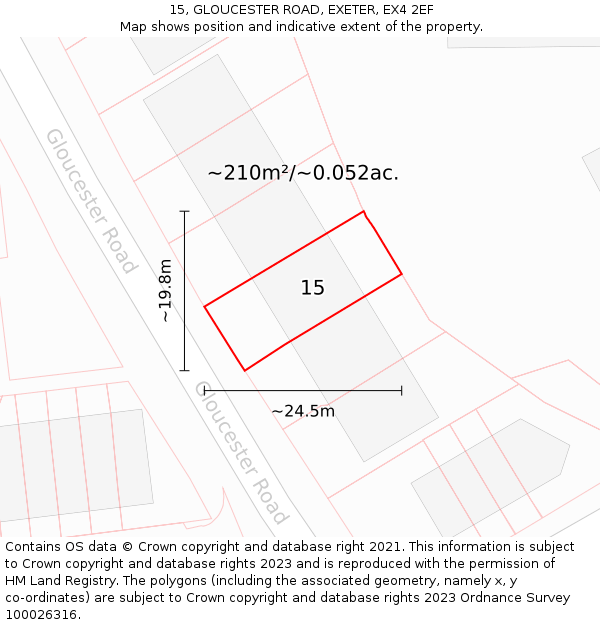 15, GLOUCESTER ROAD, EXETER, EX4 2EF: Plot and title map
