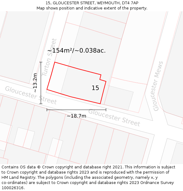15, GLOUCESTER STREET, WEYMOUTH, DT4 7AP: Plot and title map