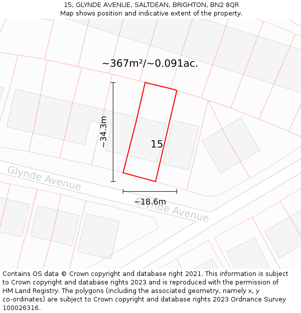 15, GLYNDE AVENUE, SALTDEAN, BRIGHTON, BN2 8QR: Plot and title map