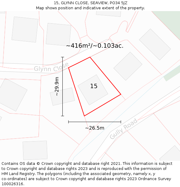 15, GLYNN CLOSE, SEAVIEW, PO34 5JZ: Plot and title map