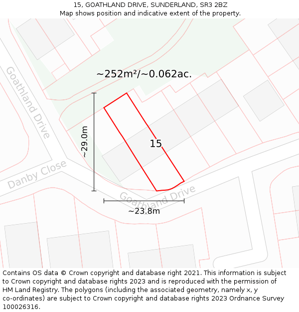 15, GOATHLAND DRIVE, SUNDERLAND, SR3 2BZ: Plot and title map