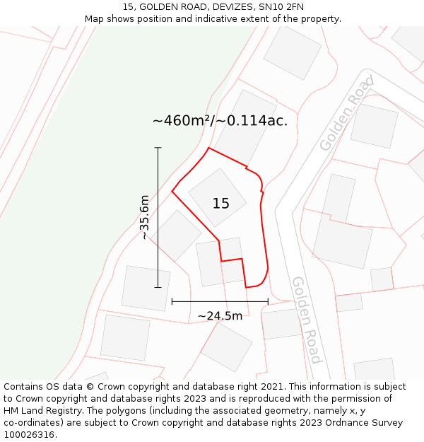 15, GOLDEN ROAD, DEVIZES, SN10 2FN: Plot and title map