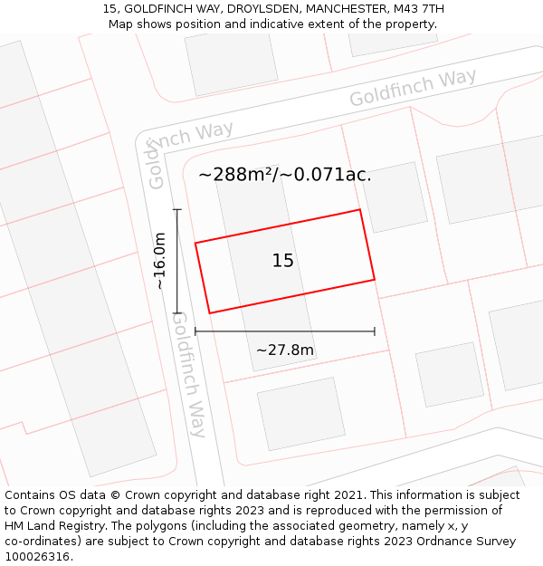 15, GOLDFINCH WAY, DROYLSDEN, MANCHESTER, M43 7TH: Plot and title map