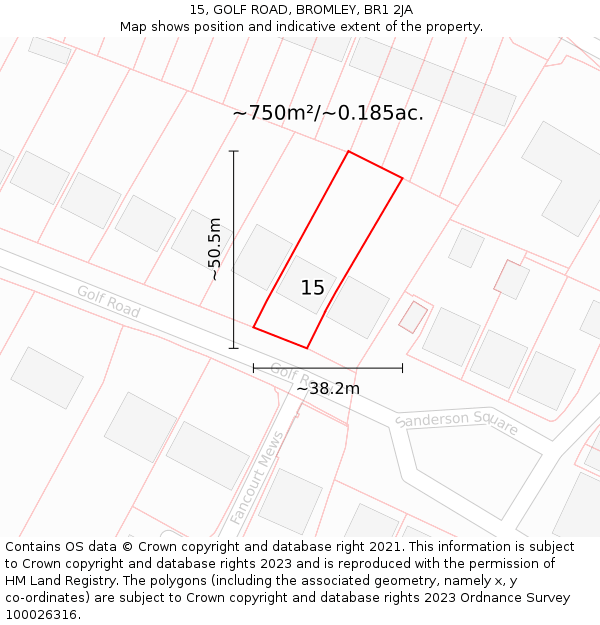 15, GOLF ROAD, BROMLEY, BR1 2JA: Plot and title map