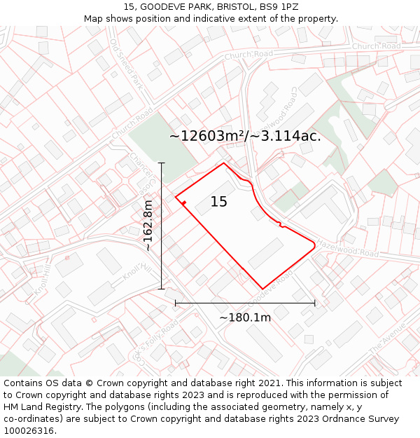 15, GOODEVE PARK, BRISTOL, BS9 1PZ: Plot and title map