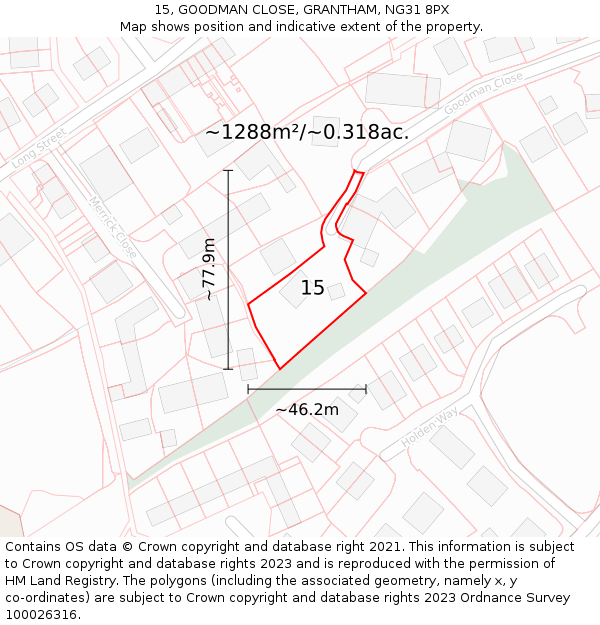 15, GOODMAN CLOSE, GRANTHAM, NG31 8PX: Plot and title map