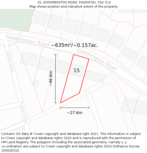 15, GOODRINGTON ROAD, PAIGNTON, TQ4 7LG: Plot and title map