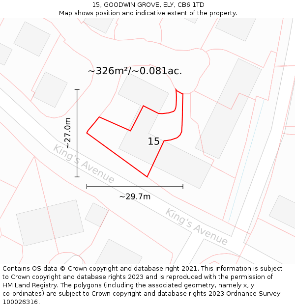 15, GOODWIN GROVE, ELY, CB6 1TD: Plot and title map