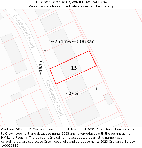 15, GOODWOOD ROAD, PONTEFRACT, WF8 2GA: Plot and title map