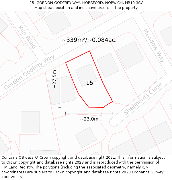 15, GORDON GODFREY WAY, HORSFORD, NORWICH, NR10 3SG: Plot and title map