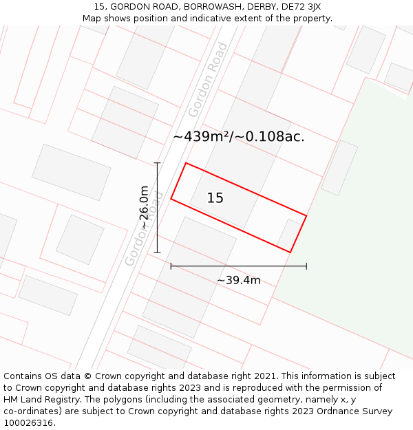 15, GORDON ROAD, BORROWASH, DERBY, DE72 3JX: Plot and title map