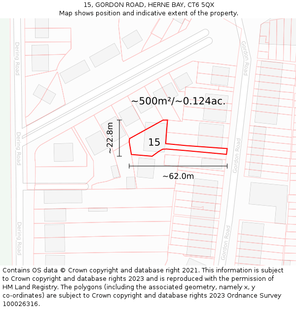 15, GORDON ROAD, HERNE BAY, CT6 5QX: Plot and title map