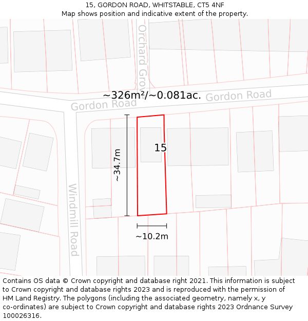 15, GORDON ROAD, WHITSTABLE, CT5 4NF: Plot and title map