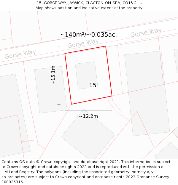 15, GORSE WAY, JAYWICK, CLACTON-ON-SEA, CO15 2HU: Plot and title map