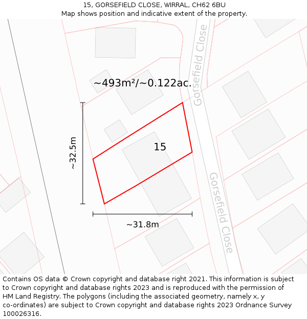 15, GORSEFIELD CLOSE, WIRRAL, CH62 6BU: Plot and title map