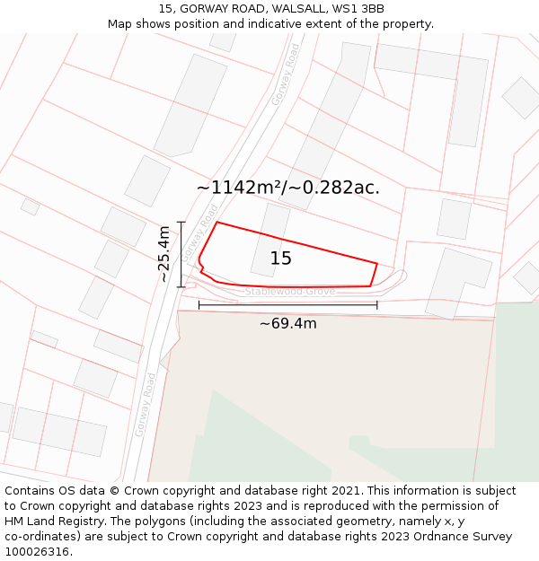 15, GORWAY ROAD, WALSALL, WS1 3BB: Plot and title map