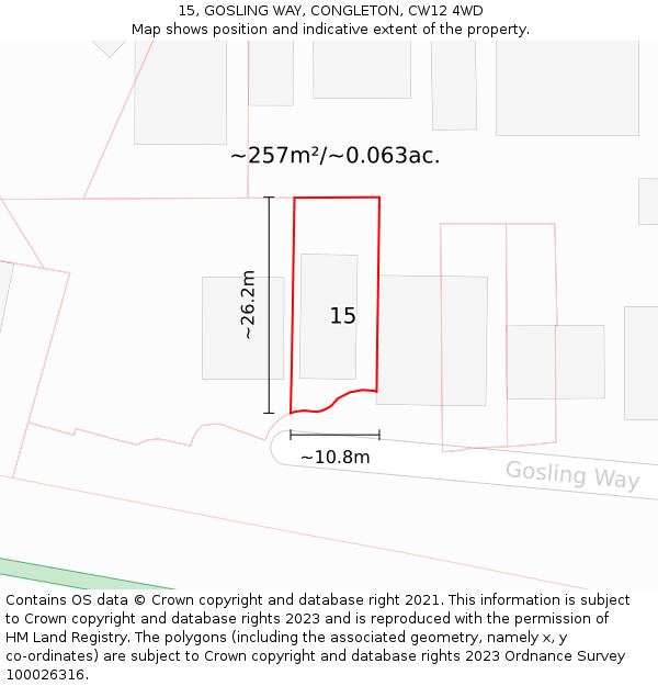 15, GOSLING WAY, CONGLETON, CW12 4WD: Plot and title map