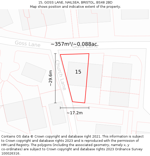 15, GOSS LANE, NAILSEA, BRISTOL, BS48 2BD: Plot and title map