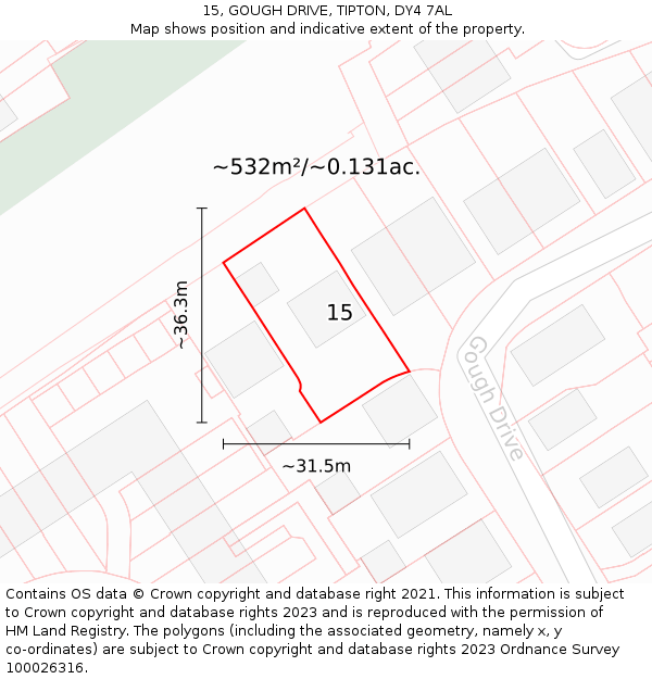 15, GOUGH DRIVE, TIPTON, DY4 7AL: Plot and title map