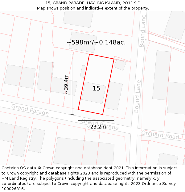 15, GRAND PARADE, HAYLING ISLAND, PO11 9JD: Plot and title map