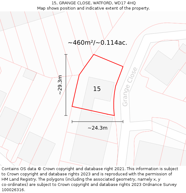 15, GRANGE CLOSE, WATFORD, WD17 4HQ: Plot and title map
