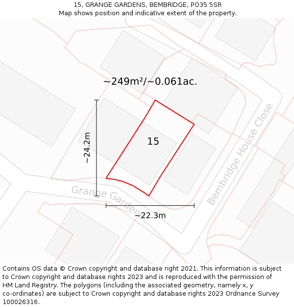 15, GRANGE GARDENS, BEMBRIDGE, PO35 5SR: Plot and title map