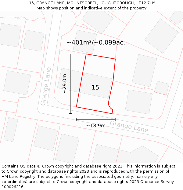 15, GRANGE LANE, MOUNTSORREL, LOUGHBOROUGH, LE12 7HY: Plot and title map