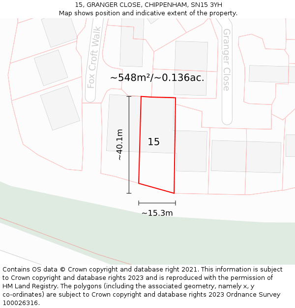 15, GRANGER CLOSE, CHIPPENHAM, SN15 3YH: Plot and title map