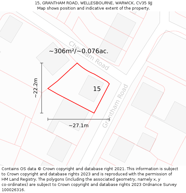 15, GRANTHAM ROAD, WELLESBOURNE, WARWICK, CV35 9JJ: Plot and title map