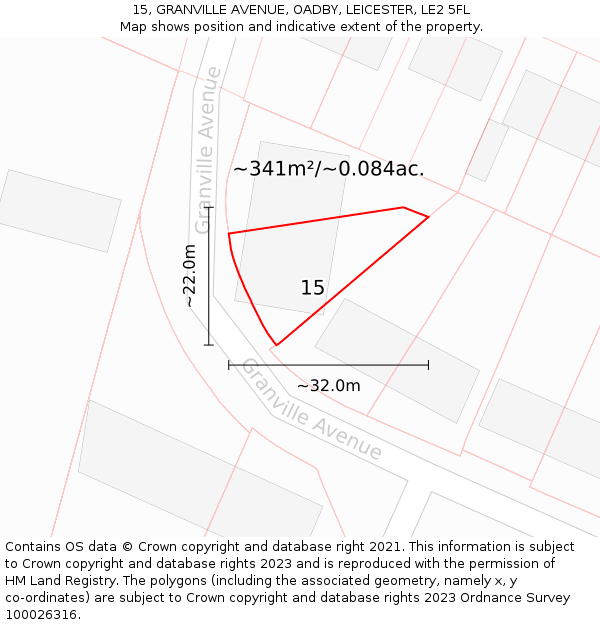 15, GRANVILLE AVENUE, OADBY, LEICESTER, LE2 5FL: Plot and title map