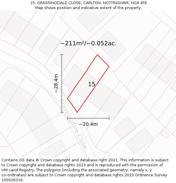 15, GRASSINGDALE CLOSE, CARLTON, NOTTINGHAM, NG4 4FE: Plot and title map