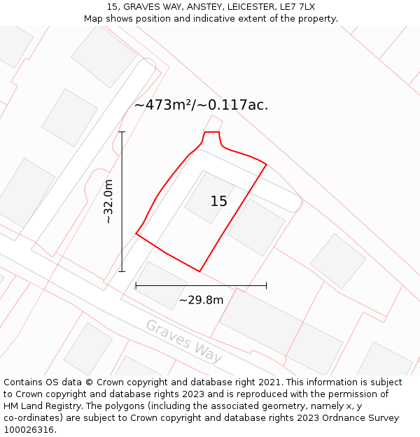 15, GRAVES WAY, ANSTEY, LEICESTER, LE7 7LX: Plot and title map
