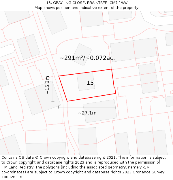 15, GRAYLING CLOSE, BRAINTREE, CM7 1WW: Plot and title map