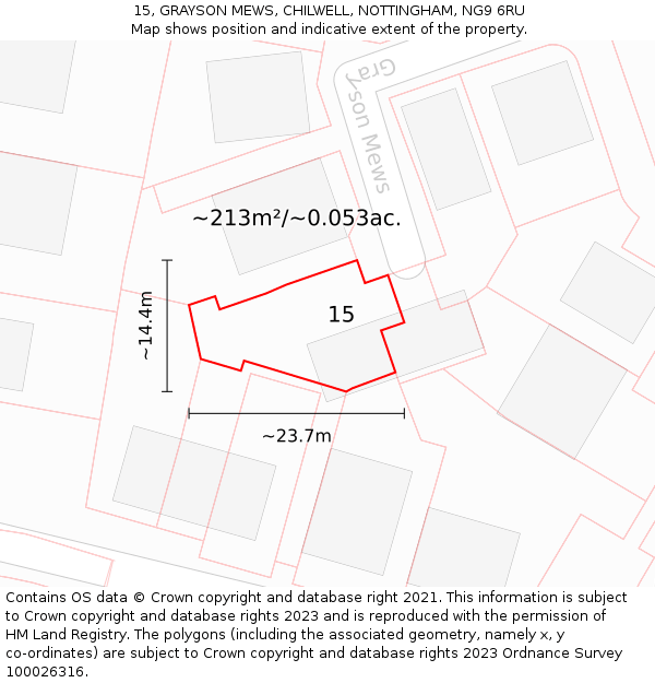 15, GRAYSON MEWS, CHILWELL, NOTTINGHAM, NG9 6RU: Plot and title map